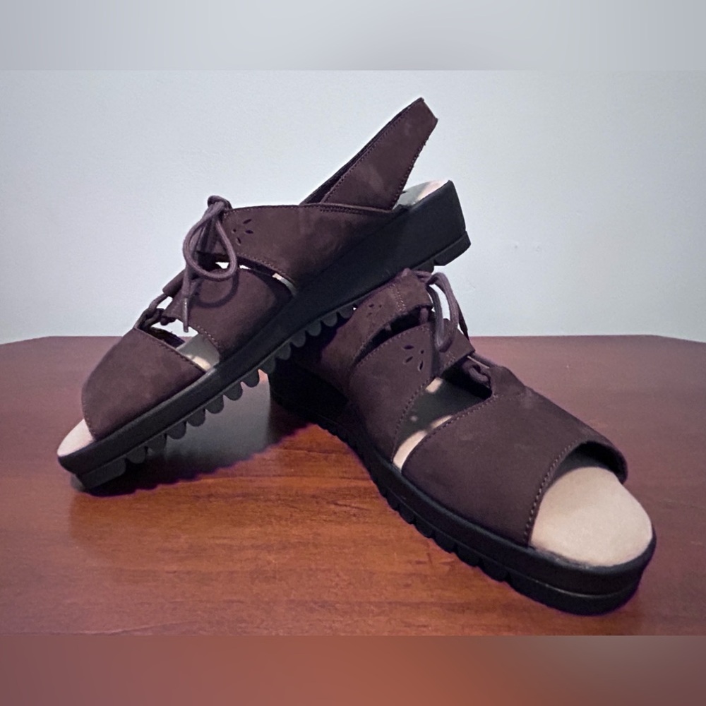 Allspree brown suede leather comfort wedge tie sandal size 11